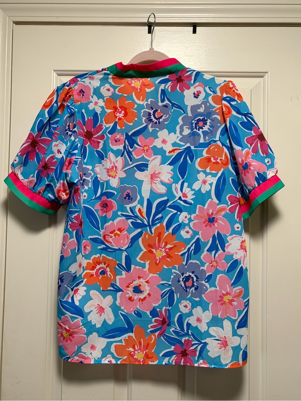 Almost Pink Floral Top with Pink & Orange Blooms - Picture 2 of 7